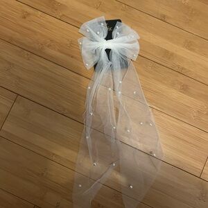 Elegant Sheer White Hair Bow with Pearls